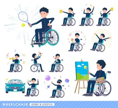 A set of School boy in a wheelchair 스톡 일러스트