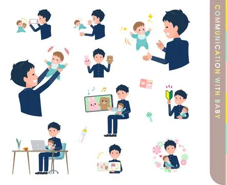 A set of School boy who communicate with their baby Stock Illustration
