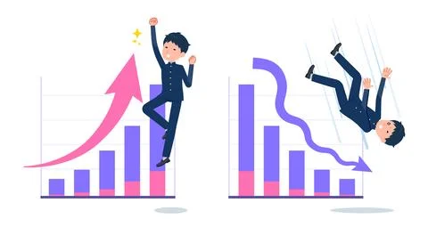 A set of School boy who express performance up and performance down Stock Illustration