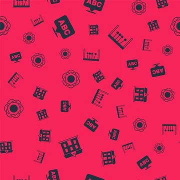 Set School building, Alphabet, Atom and Pendulum on seamless pattern. Vector Ilustración de archivo
