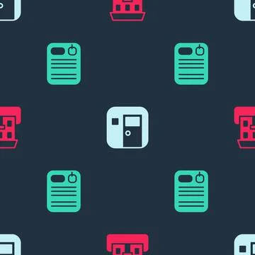 Set School building, classroom and Dossier folder on seamless pattern. Vector Ilustración de archivo