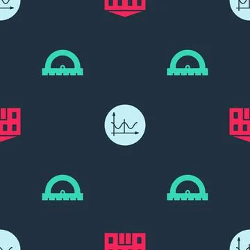 Set School building, Graph, schedule, chart, diagram and Protractor on seamless Ilustración de archivo