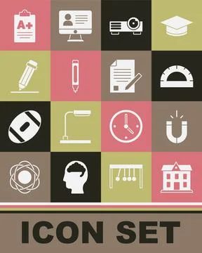 Set School building, Magnet, Protractor grid, Movie, film, media projector Ilustración de archivo