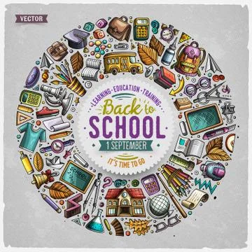 Set of School cartoon doodle objects, symbols and items Stock Illustration