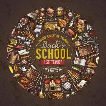 Set of School cartoon doodle objects, symbols and items Stock Illustration