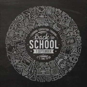 Set of School cartoon doodle objects, symbols and items Stockillustratie