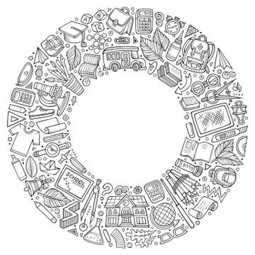 Set of School cartoon doodle objects, symbols and items イラスト素材