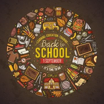 Set of School cartoon doodle objects, symbols and items イラスト素材