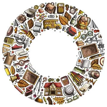 Set of School cartoon doodle objects, symbols and items 库存插图