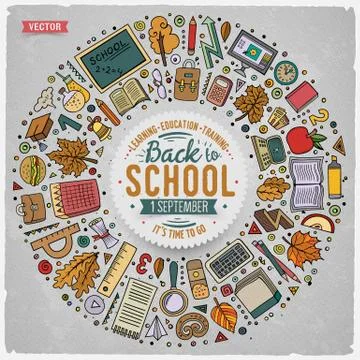 Set of School cartoon doodle objects, symbols and items Stock Illustration