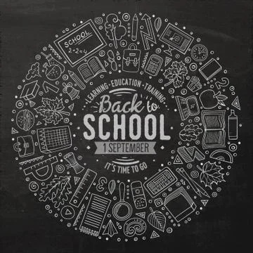 Set of School cartoon doodle objects, symbols and items Illustrazione stock