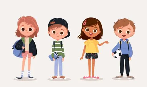 Set of school children vector characters. Illustrazione stock