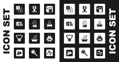 Set School classroom, Table lamp, Bus, Translator, Schoolboy sitting desk, Award Ilustración de archivo