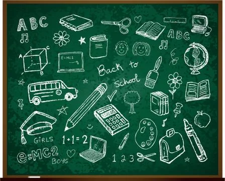 Set of school doodle illustrations Stock Illustration