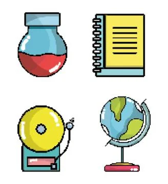 Set of school elements pixel art Illustrazione stock
