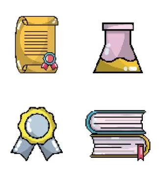 Set of school elements pixel art Stock Illustration