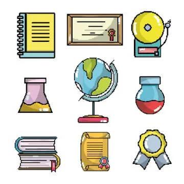 Set of school elements pixel art イラスト素材