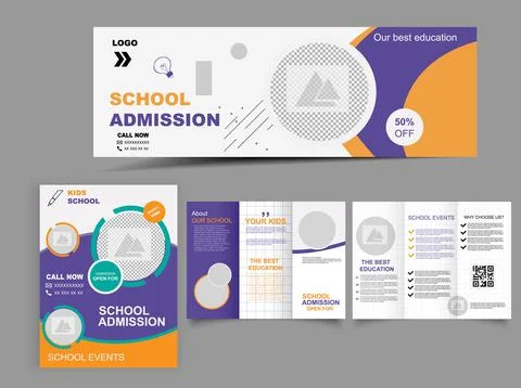 Set school flyer. Tri-fold brochure, A4 flyer, leaflet. Stock Illustration