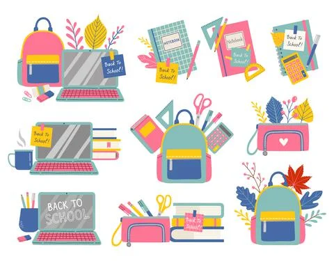 Set of school objects isolated vector illustration Stock Illustration