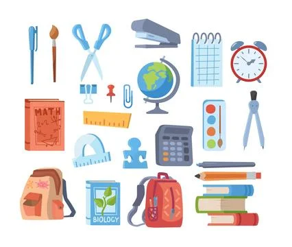 Set of school stationery flat style, vector illustration Stock Illustration