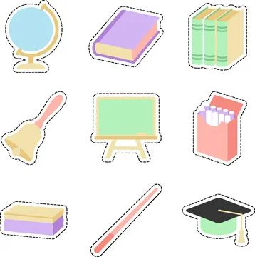 Set of School Supplies and Educational Icons. Stock Illustration