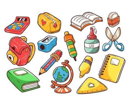 Set of school supplies vector collection, school utensil. Stock Illustration