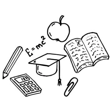 Set on a school theme. Vector illustration of a textbook, calculator, apple a Stock Illustration