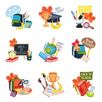 Set of school-themed compositions. Vector illustration on a white background. イラスト素材