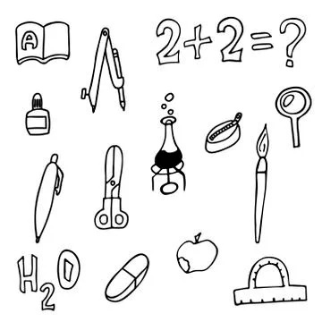 Set of school things. isolated doodle outline vector illustration Stock Illustration