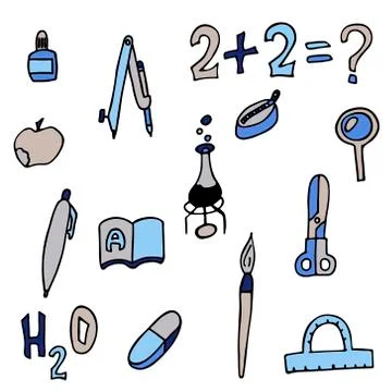 Set of school things. isolated doodle vector illustration Stock Illustration
