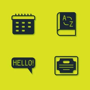 Set School timetable, Certificate template, Hello in different languages an.. Stock Illustration