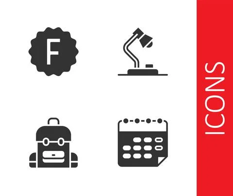 Set School timetable, Exam paper with incorrect answers, backpack and Table lamp イラスト素材