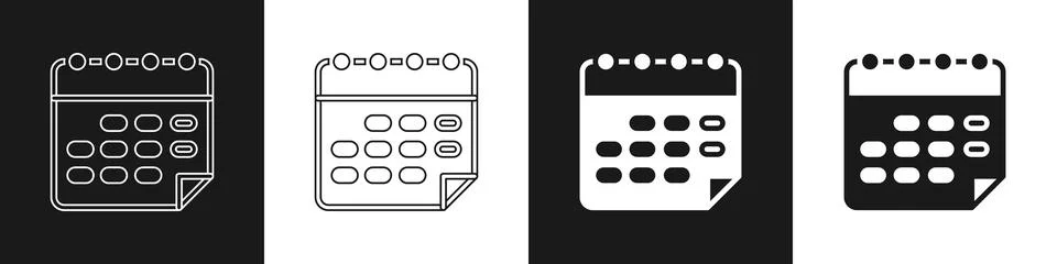 Set School timetable icon isolated on black and white background. Vector イラスト素材