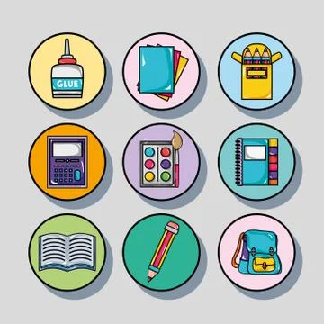 Set school tools design to study and learn Ilustración de archivo
