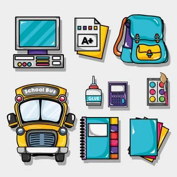 Set school tools design to study and learn Ilustración de archivo