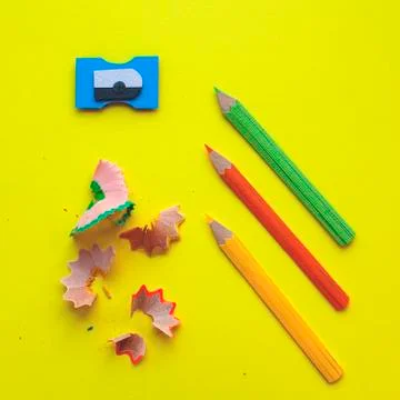 Set of school tools on yellow background. Paper art and cut out illustration. Stock Photos
