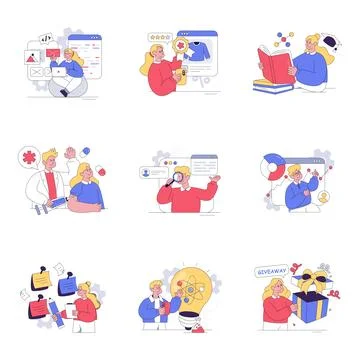 Set of Science and Data Flat illustrations Stock Illustration