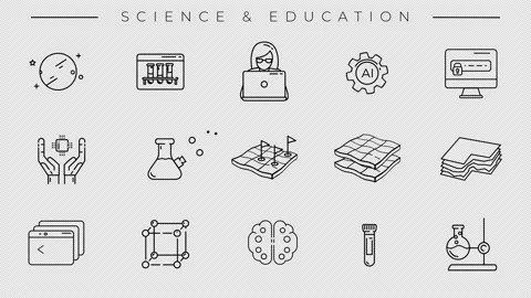 Set of Science and Education line icons on the alpha channel. Stock Footage 217840996