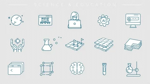 Set of Science and Education line icons on the alpha channel. Stock Footage 220238441