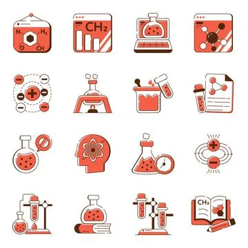 Set of Science and Experiment Flat Icons Stock Illustration