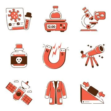 Set of Science and Research Flat Icons Stock Illustration
