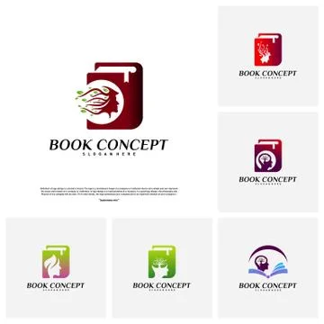 Set of Science Book Logo concept. People Learning Education Logo Design Templ Stock Illustration