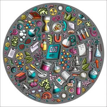 Set of Science cartoon doodle objects 스톡 일러스트