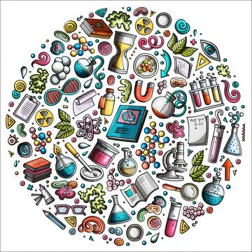 Set of Science cartoon doodle objects Illustrazione stock