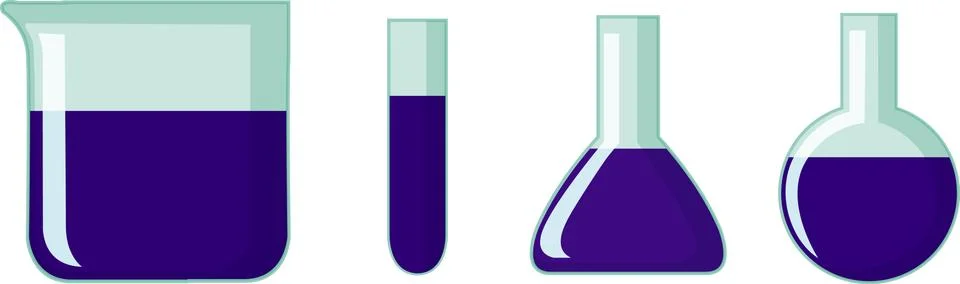 Set of science containers with blue liquid inside Illustrazione stock