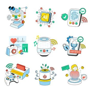 Set of Science Doodle Icons Stock Illustration