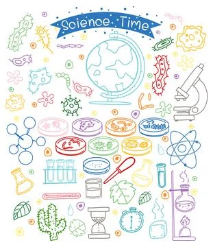 Set of science element doodle isolated on white background Stock Illustration