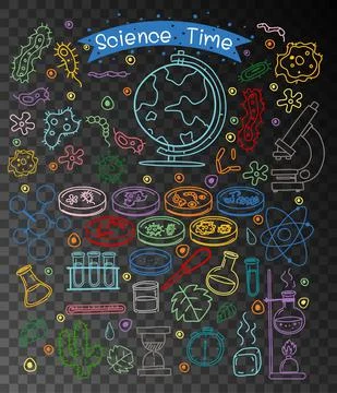 Set of science element doodle isolated on transparent background Stock Illustration