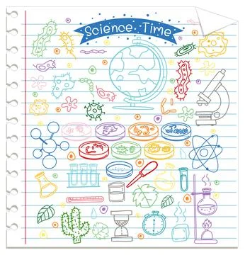Set of science element doodle on paper Stock Illustration