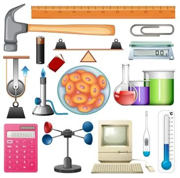 Set of science equipments on white background Stock Illustration